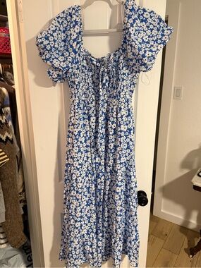 Shop Stevie Blue and White Floral Tie-Front Dress